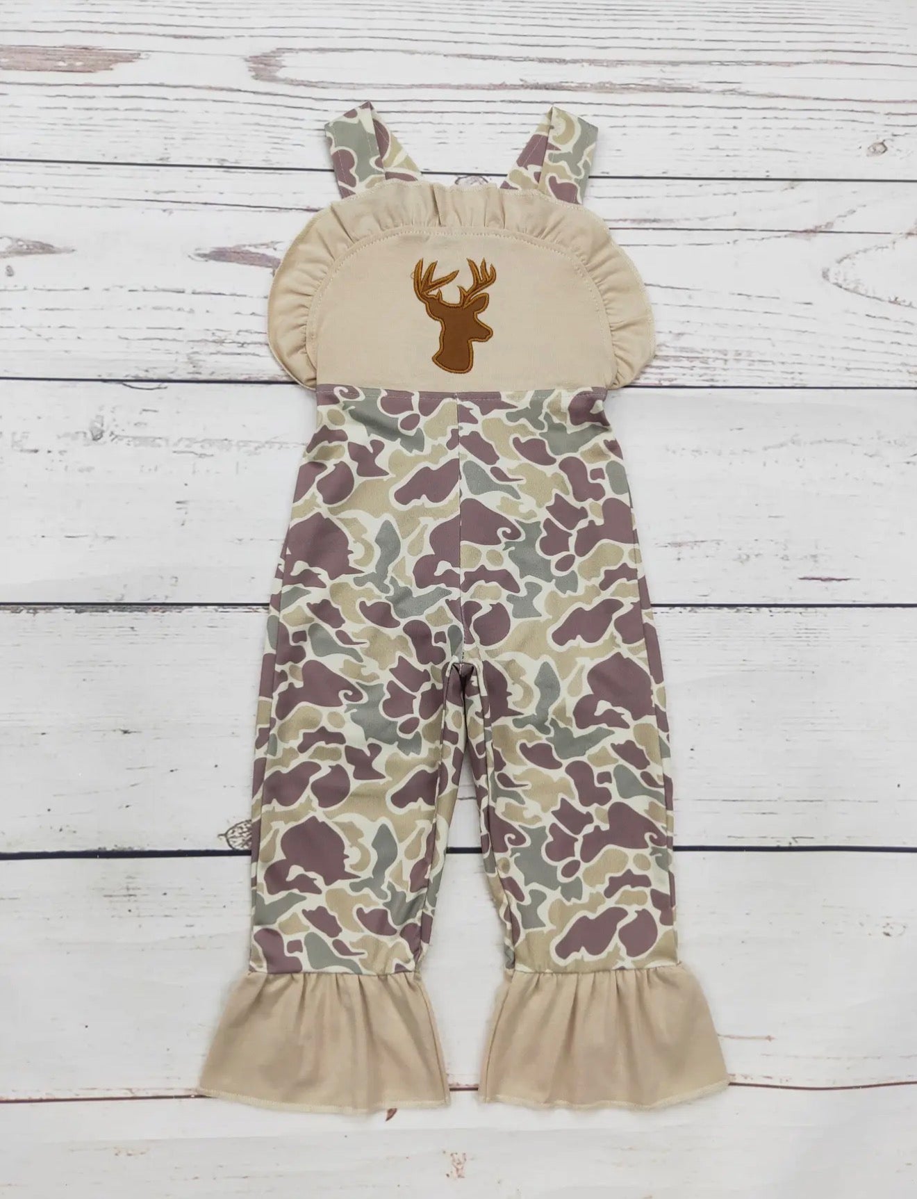 Girls Deer Ruffle Appliqué Romper