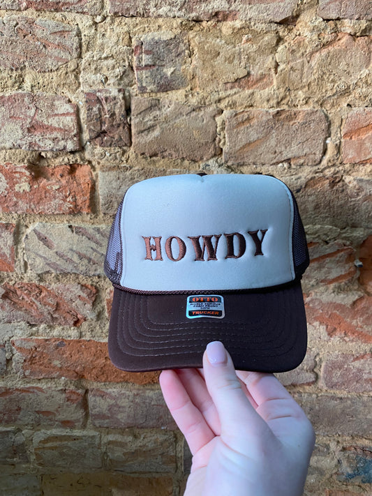 Brown Howdy Embroidered Trucker Hat