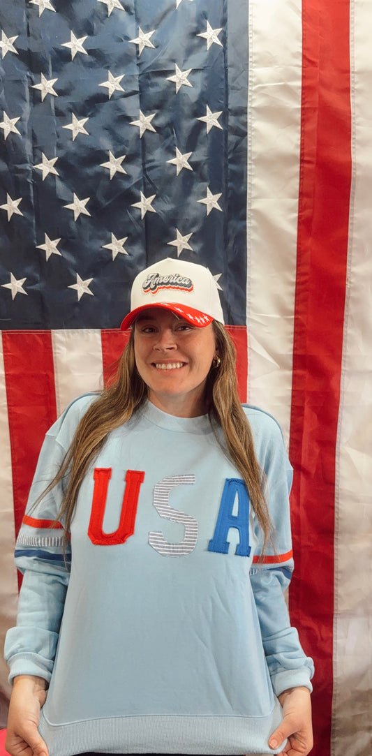 Blue USA Patchwork Pullover