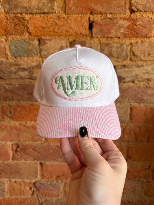 Pink Stripe Amen Hat