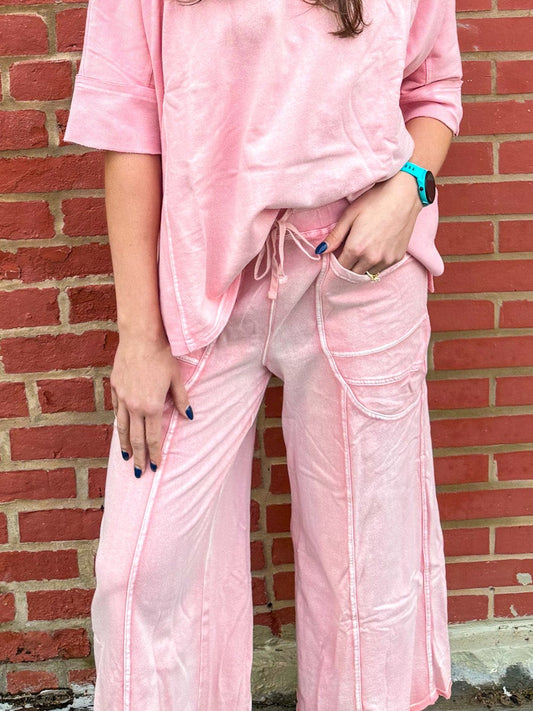 Washed Terry Wide Leg Pants