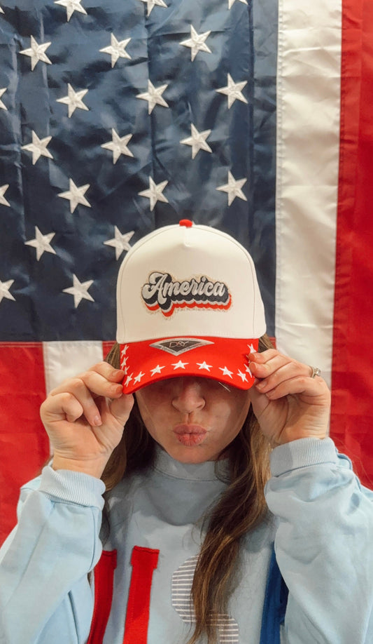 America Patch Hat w/ Red Bill