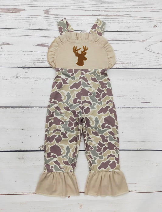 Girls Deer Ruffle Appliqué Romper