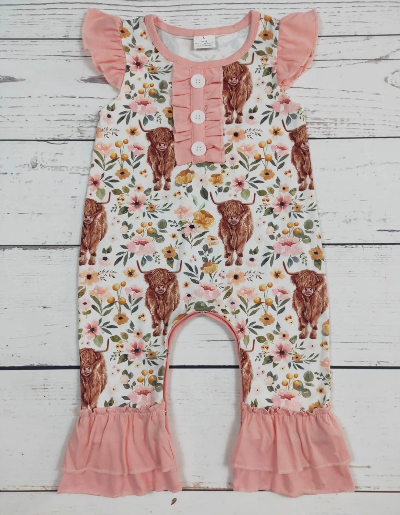 Girls Flower Cow Romper