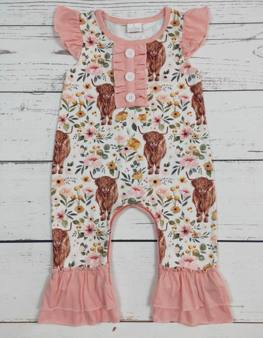 Girls Flower Cow Romper