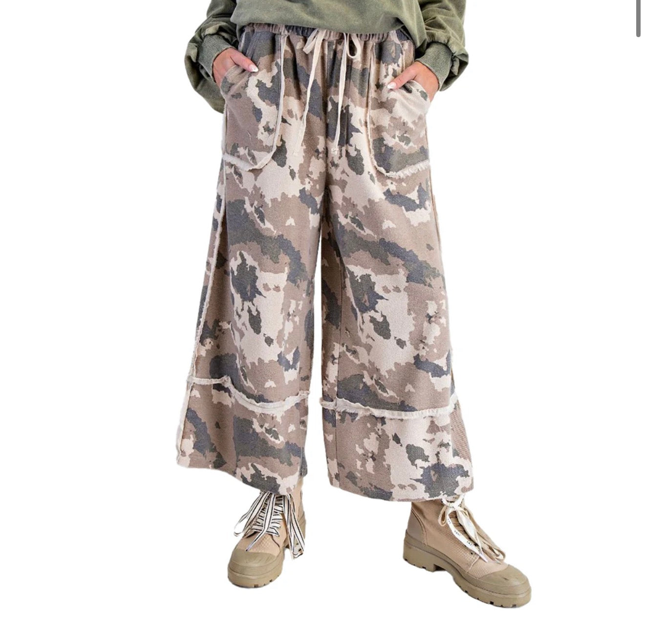 Camo Printed Washed Terry Pants