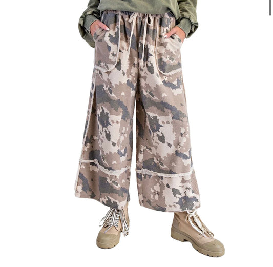 Camo Printed Washed Terry Pants