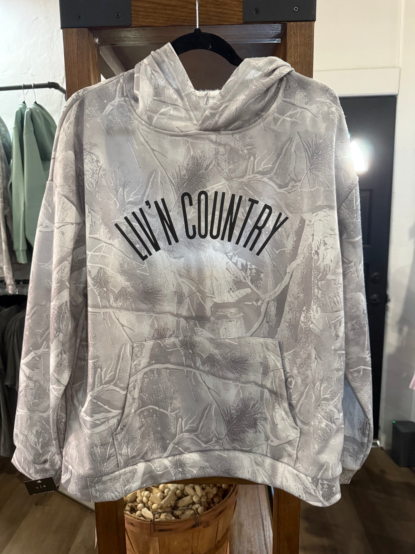 Liv’n Country White Camo Hoodie