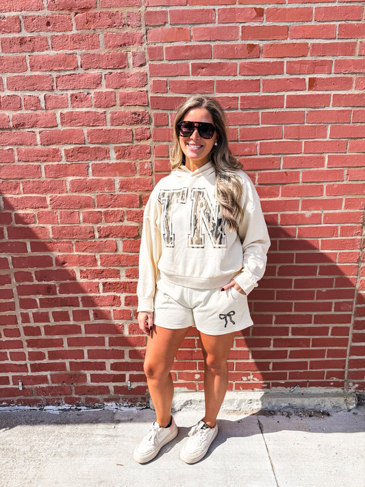 Ivory Crop Hoodie with Camo TN